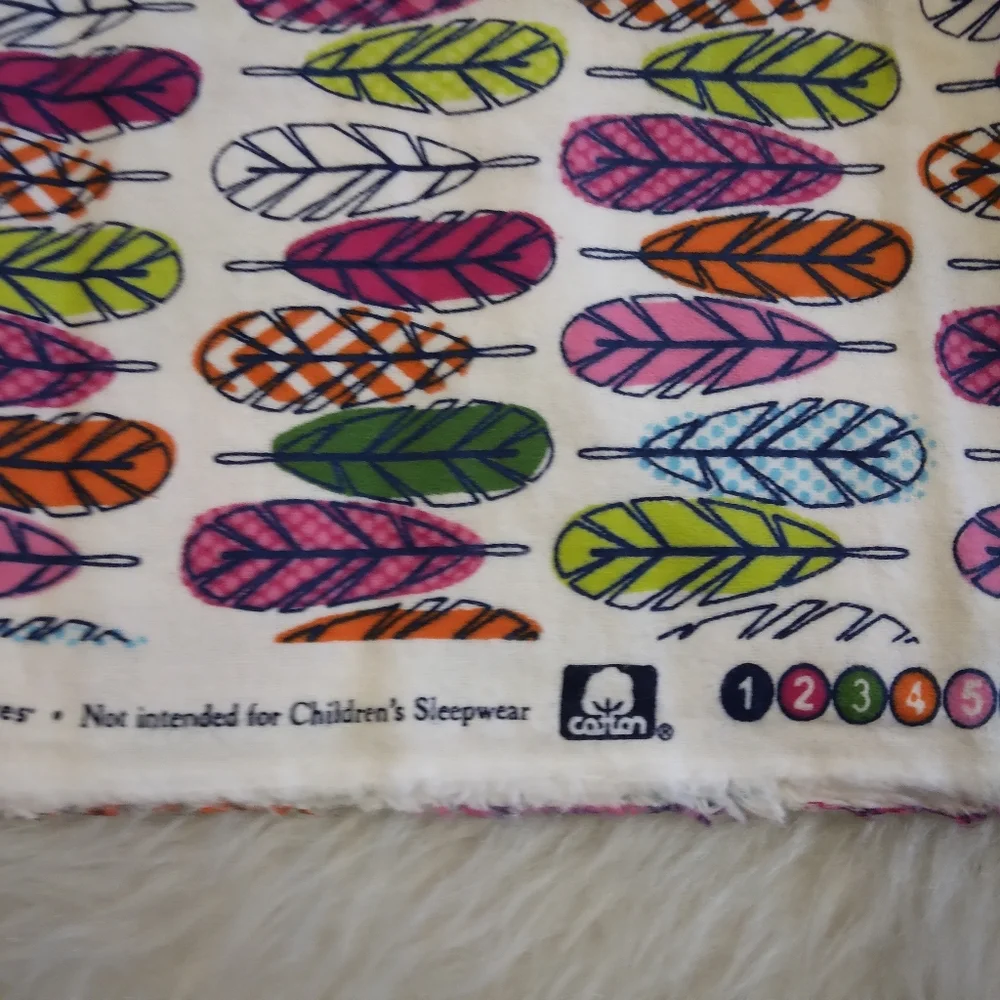 FABRIC Colorful Feather Print Fabric by Joann flannel 100% Cotton